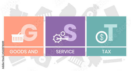 GST - Goods and Service Tax acronym, business concept background. Vector illustration for website banner, marketing materials, business presentation, online advertising.