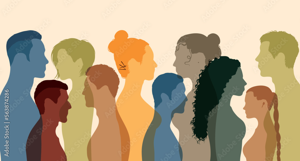 Group of diversity people. Multicultural multi-ethnic men women and girls.	Flat vector illustration