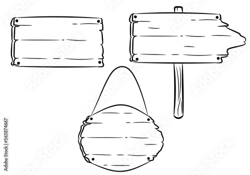 Outlined wooden direction info pointer vector illustration.