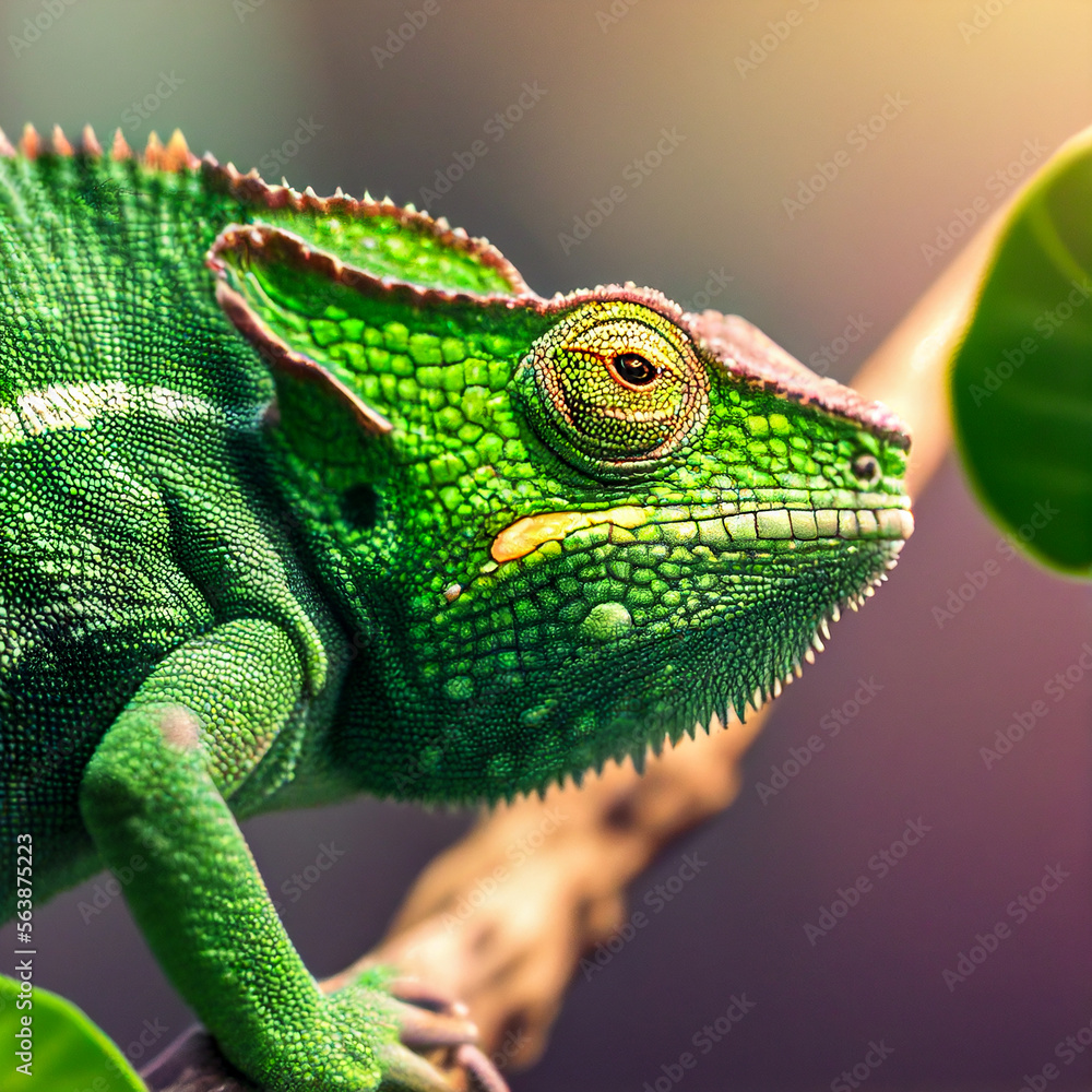 Fototapeta premium green lizard on a branch, Generative AI Illustration