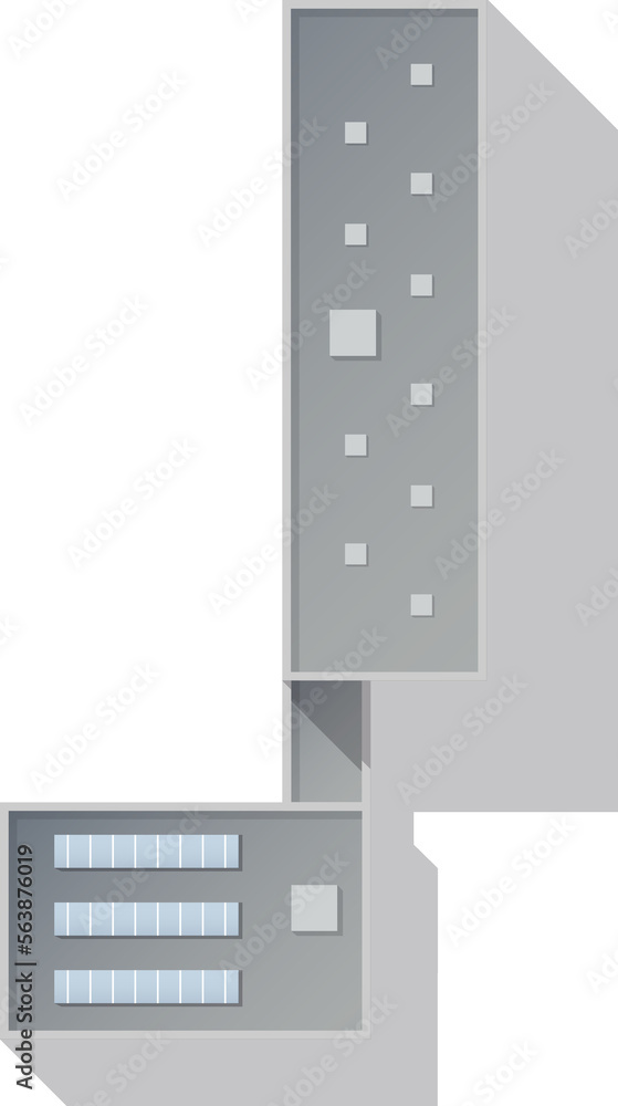 Fototapeta premium Building top view for landscape design. Object for map of City. Houses, factory, building, skyscrapers, hotels, manufacturing, transport, office, mall from above