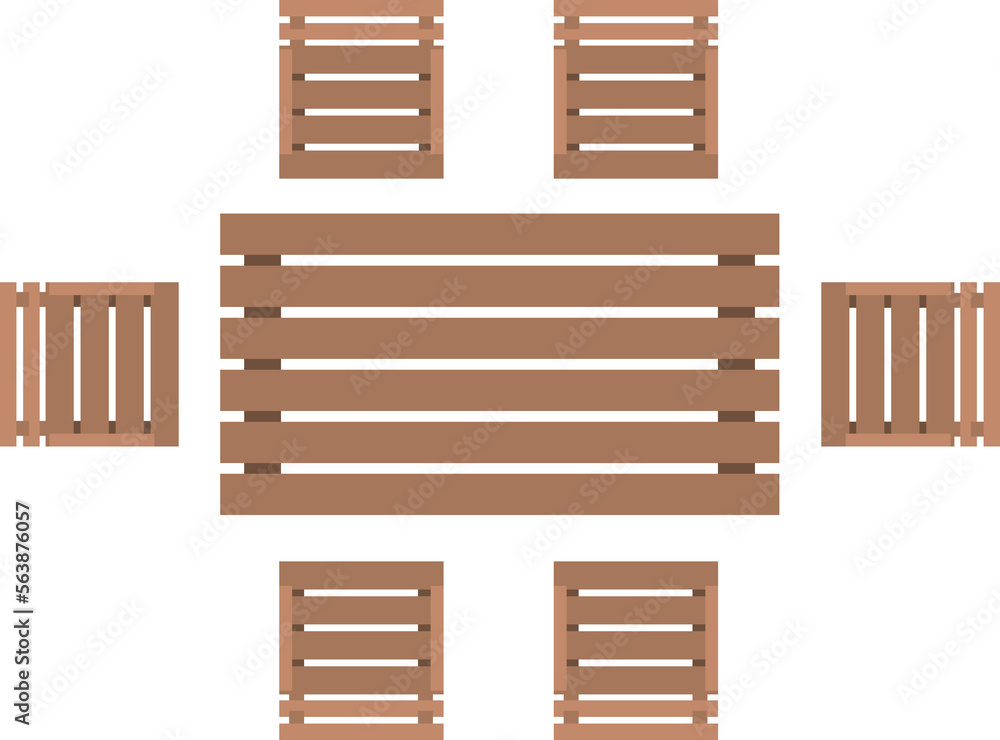 Set of wooden outdoor furniture with table and chairs for landscape