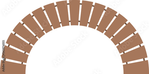 Wooden outdoor bench, furniture, for landscape design top view. Architectural element in flat style for yard, patio, exterior, lawn, cityscape, park