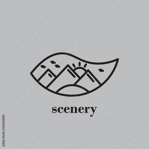 Mountain illustration design on a leaf.