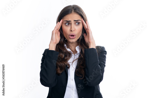 Screaming hate rage woman face. Female office worker, success manager. Emotional angry woman screaming on studio isolated background. Human emotions, expressive facial expressions. Panic and scream.