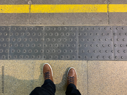 Standing on a train platform - top down view