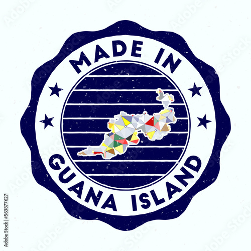 Made in Guana Island. Island round stamp. Seal of Guana Island with a border shape. Vintage badge with circular text and stars. Vector illustration.