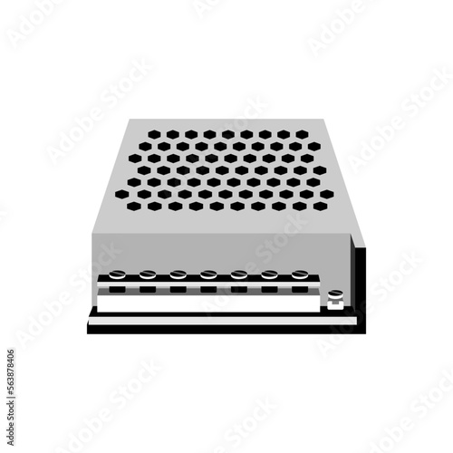 SMPS switching power supply. DIY projects AC DC step down current unit. Computer PSU. Black and white color vector illustration.