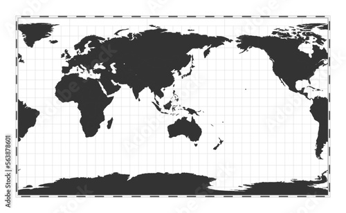 Vector world map in Patterson cylindrical projection. A plain geographical map with latitude and longitude lines, centered at 120 degrees W longitude.