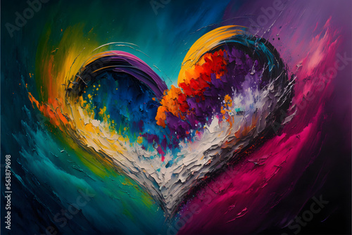 Painting with vibrant hearts in strong colors, generative ai