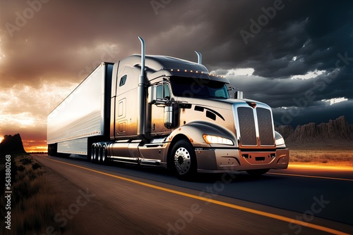 Print op canvas Modern truck driving on the highway
