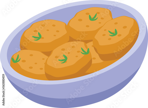 Deep meal icon isometric vector. Cheese food. Tomato ball