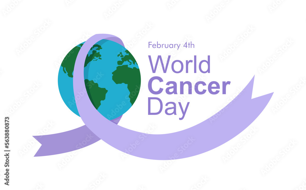 world cancer day banner with ribbon awareness and globe ornament
