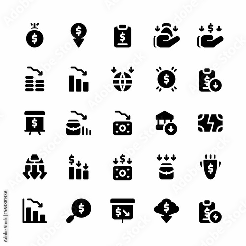 Minimal Recession glyph icons set - Simple glyph elements, graphic design illustrations - simple symbols collection. Vector glyph icons