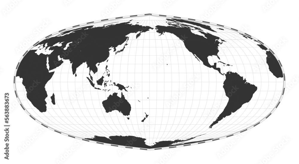 Vector world map. Foucaut's sinusoidal projection. Plain world ...