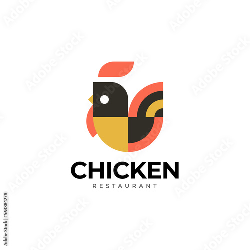 Chicken restaurant logo template. Geometric chicken logo design. Butcher shop or restaurant logo. Vector illustration