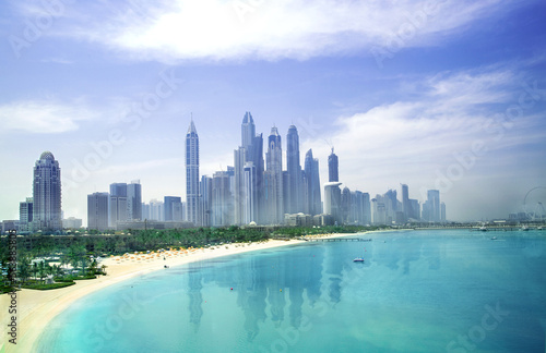 Dubai  UAE. Dubai Marina skyscrapers  complex of residential and office buildings with beautiful white sand beaches