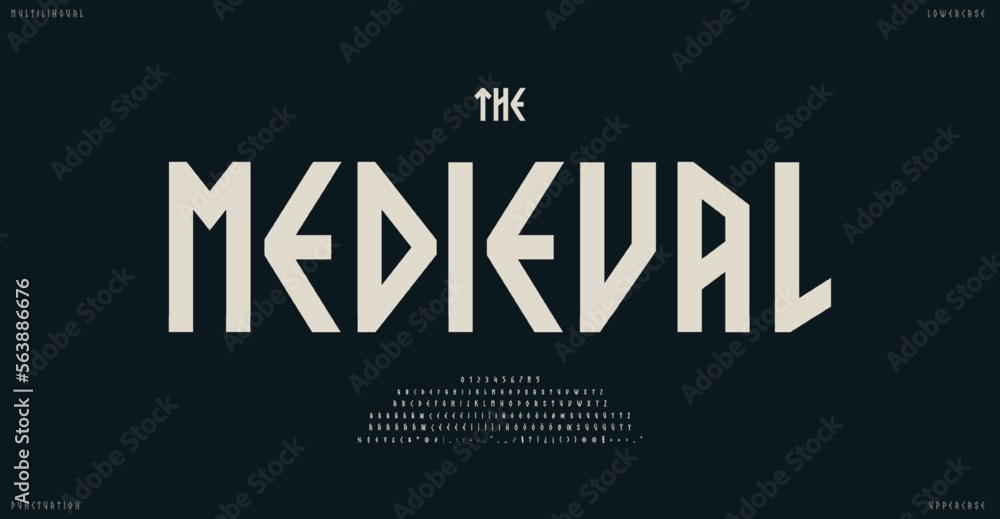 Medieval alphabet, nordic multilingual typeface, traditional simple Scandinavian font for Viking and Celtic logo, headline, and typography. Vector typographic design. - obrazy, fototapety, plakaty 