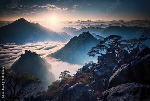 beautiful sea of clouds view from hill top with sunlight idea for nature background Generative Ai