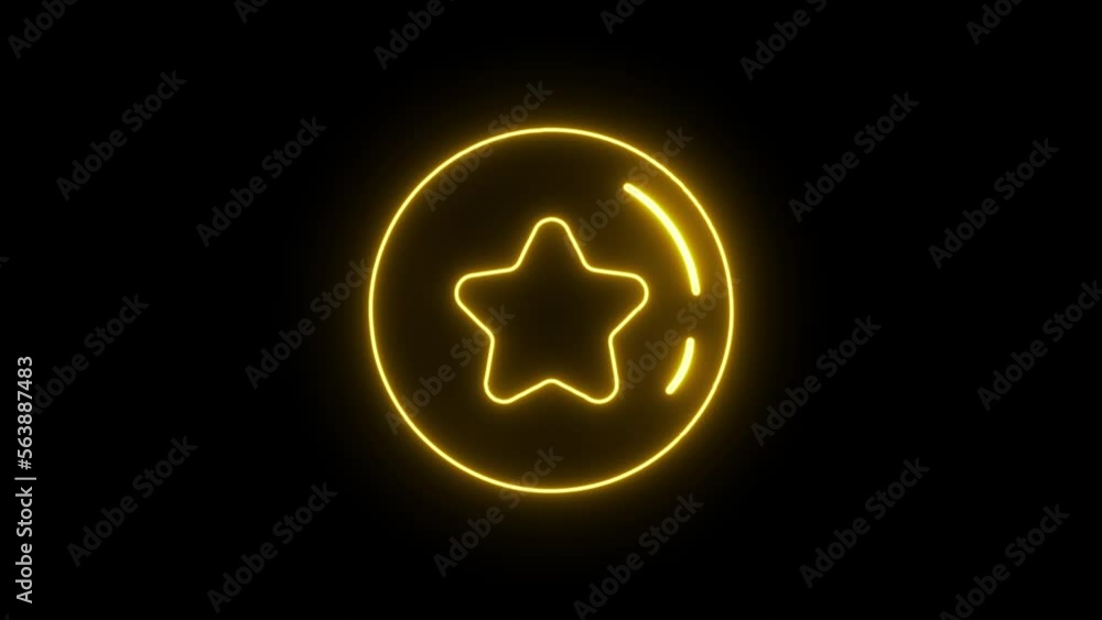 Neon Line Light Glowing Star inside a circle. Cartoon Style Neon Light Star Icon Animation. Isolated on Black Background. Neon Star Sign. Isolated on Black Background. Star Icon. Neon Line Light Glowing Star inside a circle. Cartoon Style Neon Light Star Icon Animation. Isolated on Black Background. Neon Star Sign. Isolated on Black Background. Star Icon.