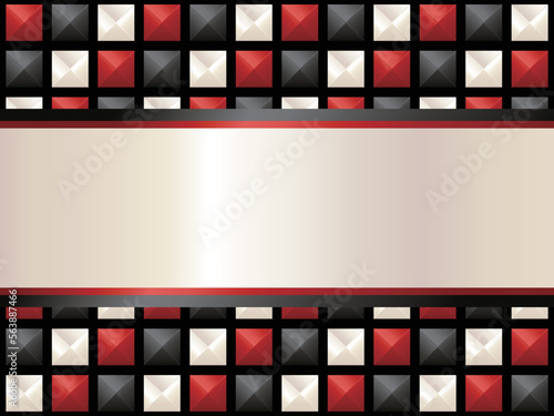 リボン付きピラミッドスタッズの背景　横位置　レッド