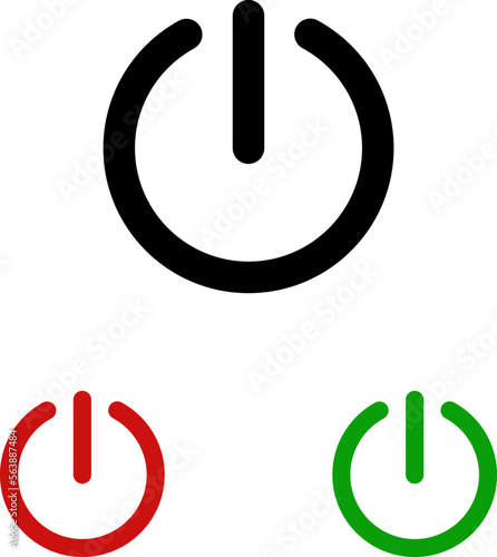 On and off sign, vector. On and off signs in black, red and green on a white background.