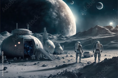 Astronauts at moon base made with generative ai