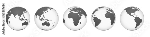 Spherical earth with continents and countries. Isolated global world map in angles and sides. Traveling and worldwide business, geography icon. Vector 3d realistic style
