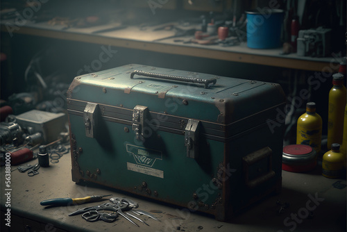 Metal toolbox in retro style generated with AI photo