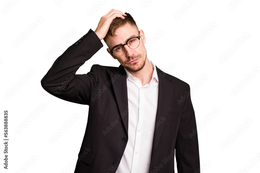 Young caucasian business man cutout isolated being shocked, she has remembered important meeting. Young caucasian business man cutout isolated being shocked, she has remembered important meeting.