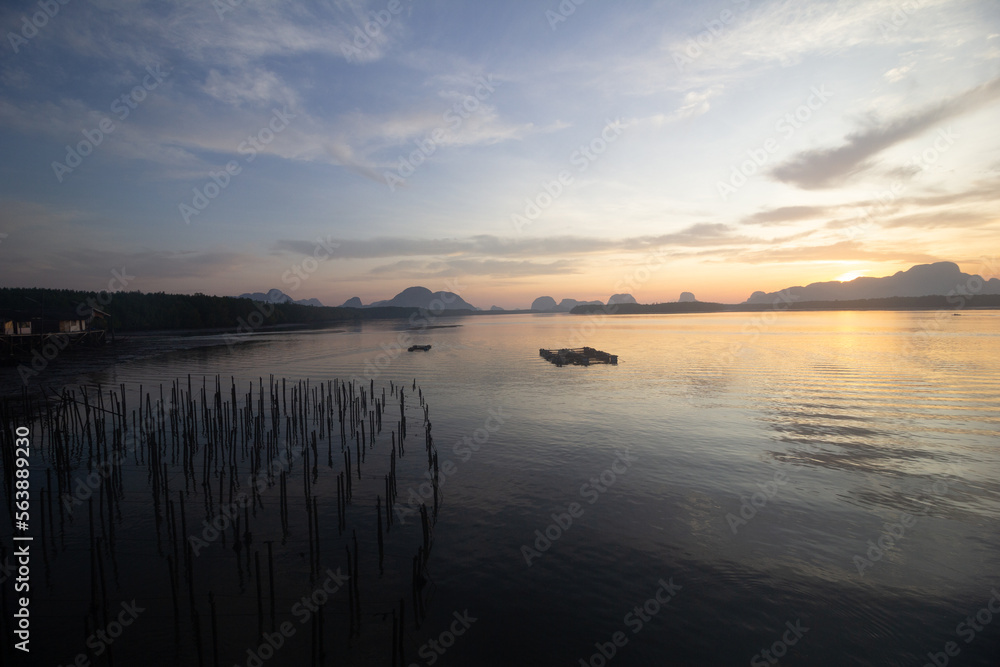 Fototapeta premium sunset over the river