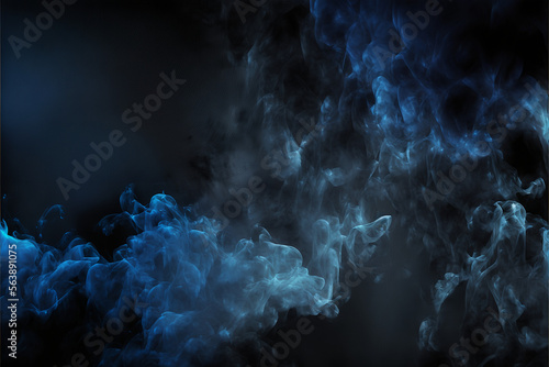 Abstract blue and light blue fog in black blurred background. Background for Mockup for your logo, Wide-angle horizontal wallpaper or web banner