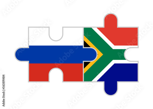 puzzle pieces of russia and south africa flags. vector illustration isolated on white background