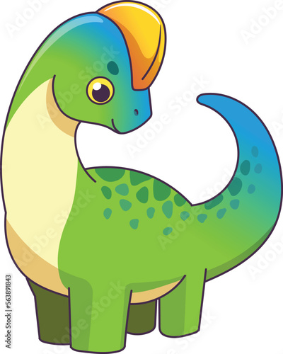 Hand drawn cute colorful dinosaur cartoon character.