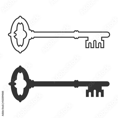 Vintage door keys icon set. Symbols ancient keys isolated on white background. Vector illustration