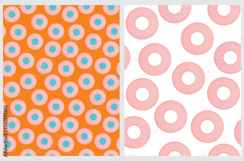 Background with Circles and Dots. Simple Geometric Seamless Vector Patterns with Pink and Blue Dots Isolated on a White and Orange Background. Repeatable Dotted Print ideal for Fabric, Textile.