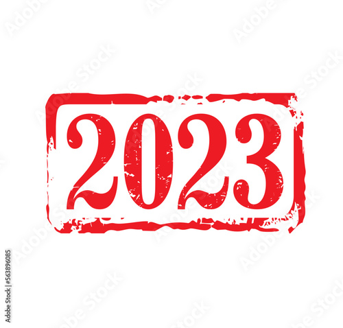 Red rubber stamp and text 2023. Vector Illustration and banner.
