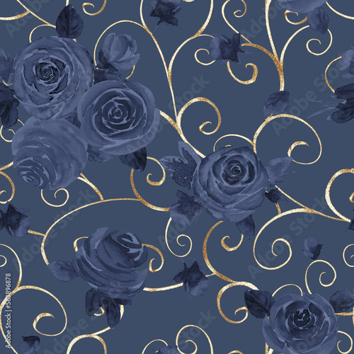 Watercolor roses flowers. B...