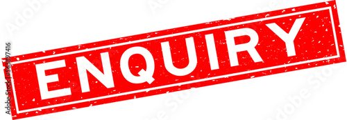 Grunge red enquiry word square rubber seal stamp on white background