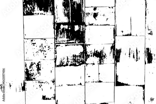 Grunge black texture as tile floor shape on white background Use for decoration, aging or old layer