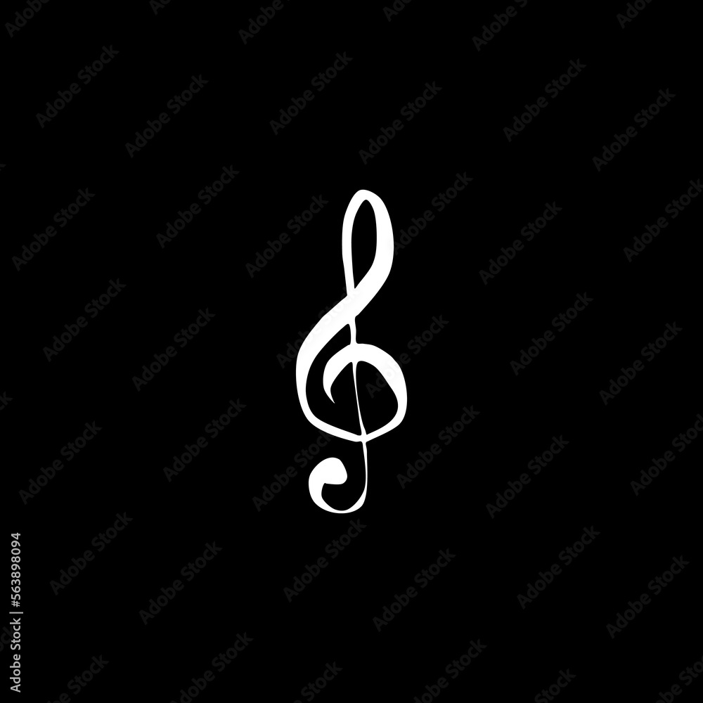 Hand drawn of treble clef. Music note sign icon isolated on black background. Hand drawn of treble clef. Music note sign icon isolated on black background.