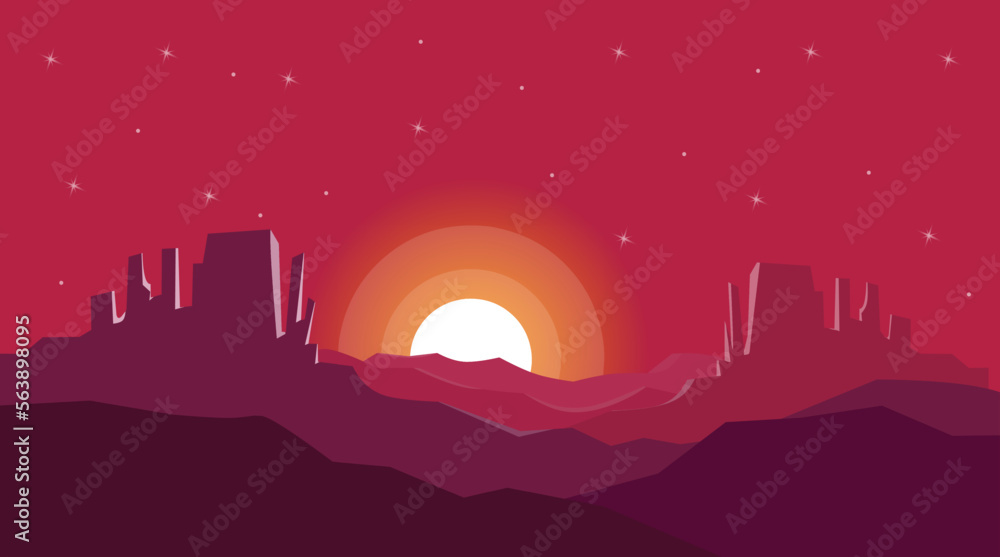 Desert at sunset vector illustration, suitable for poster, banner or modern background