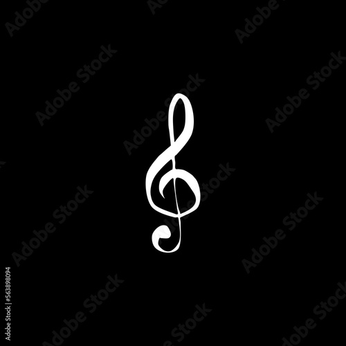 Hand drawn of treble clef. Music note sign icon isolated on black background.