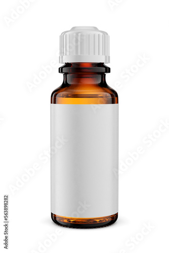 Blank medicine amber glass dropper bottle isolated on white. 3D rendering.