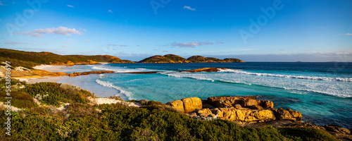 panorama of lucky bay in cape le grand national park at sunset; the famous kangaroo beach in western australia near esperance photo