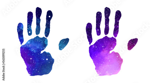 Hand galaxy print isolated on white background. Creative paint vector illustration