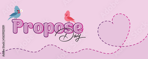 Happy Propose Day typography text, Hand drawn modern vector calligraphy. Cute Adorable Love Birds Propose Concept Background, Propose Day Greeting Card, Cover Design, Banner Template