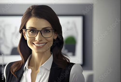 Businesswoman Professional Smiling Standing, Business Office Manager Portrait Beautiful Corporate Executive, Success Work modern, professional, professional, interesting work technology, generative ai