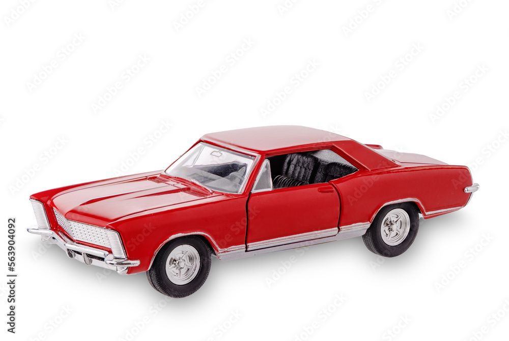 Retro car, miniature collectible vintage toy, isolated on white background with clipping path