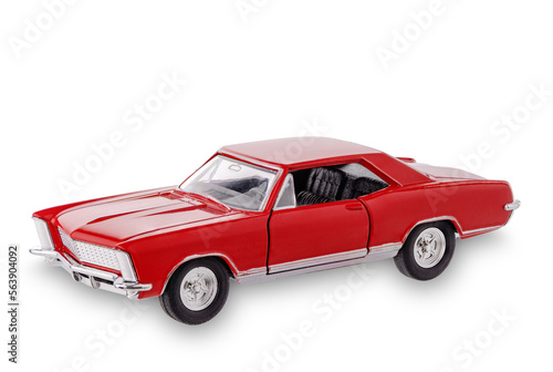 Retro car, miniature collectible vintage toy, isolated on white background with clipping path